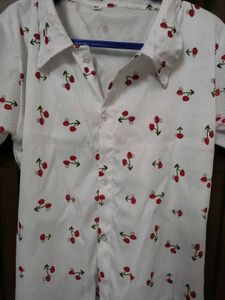 Cute Cherry Print Button-Up Shirt pack of 2 💯