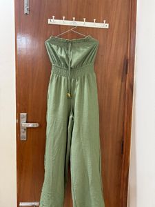 Olive Green Strapless Jumpsuit- upto medium