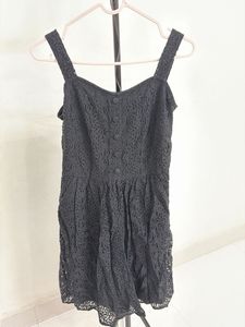 Black Lace Button-Front Mini Dress