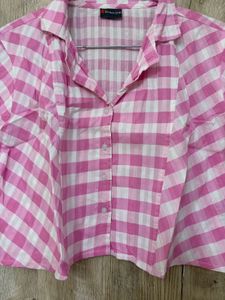 Pink &amp; White Gingham Cropped Shirt pants set