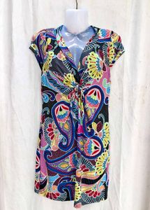 6267. Boho Paisley Print Tie-Front Mini Dress