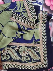 Embroidered Navy & Green Floral saree
