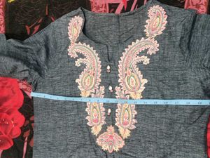 Elegant Embroidered Grey Kurta with plazoo