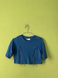 Blue Cropped Top with Zippers