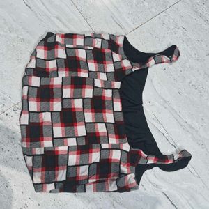 Red and black Plaid Lace-Up Crop Top