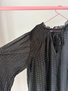 Sheer Black Blouse with Metallic Dots