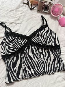 Zebra Print Lace Trim Camisole Top