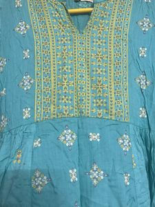 Aqua Blue Embroidered Kurta