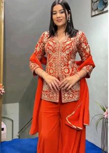 Orange Embroidered Kurta Set