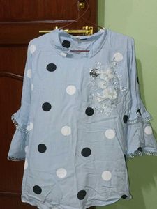 Polka Dot Embroidered Bell Sleeve Top