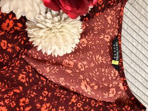 Women’s Rust Floral Printed Wrap Style Dresse