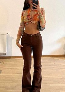 Y2K Low Waist Brown Flare Leg Trousers