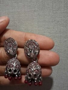 Oxidised Silver Peacock Jhumka Earrings