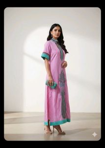 Pink Kaftan Dress with Embroidered Detail