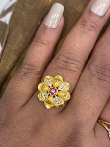 Exquisite Floral Gold Ring with CZ & Ruby