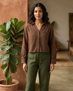 Brown Striped Button-Up Top