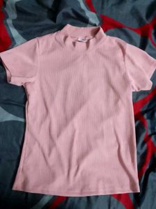 Pink Ribbed Mock Neck Top