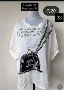 plus size bust 54 White Graphic Print Tunic