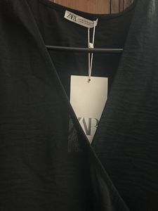 Zara Black Wrap V-Neck Top