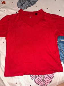 Chic Red Mock Neck Cutout Top