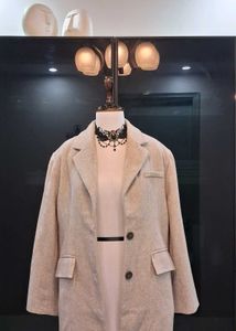 Beige Herringbone Tailored Blazer