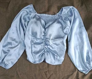 Satin Smocked Long Sleeve Top