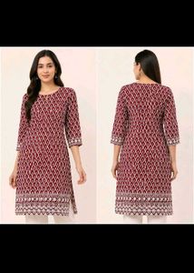Maroon Printed Kurta with Trousers