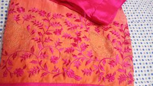 Beautiful Pink &amp; Orange Embroidered Saree