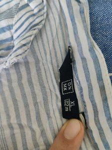 Blue Striped Ruffled V-Neck Top