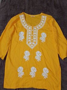 Yellow Kurta with White Floral Embroidery