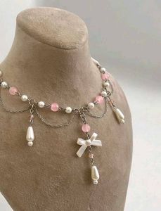 Pink Pearl Bow Choker