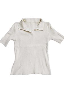 Cream Ribbed Knit Polo Top