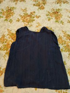 zlaata Navy Blue V-Neck Ribbed Top with free 🎁