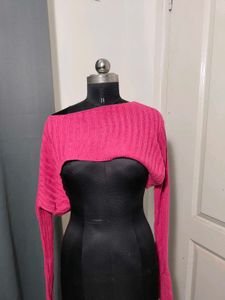 Bright Pink Ribbed Knit Cropped Sweater/bolero