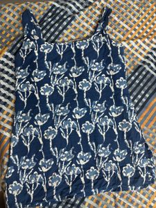 Blue Floral Print Cotton Kurta
