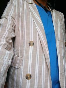 Tokyo Talkies Beige Striped Casual Blazer