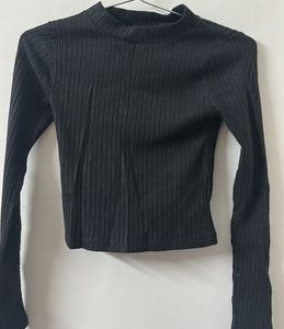 Black Ribbed Mock Neck Top