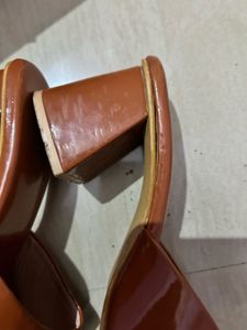 Tan Block Heel Mules