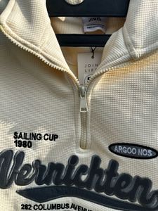 Cream Waffle Knit Quarter Zip Sweater