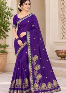Purple Embroidered Saree