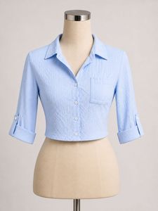 Light Blue Cropped Collared Shirt