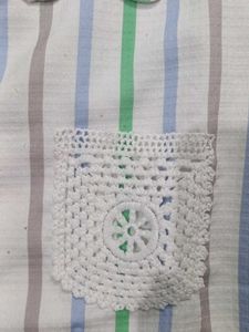 Striped Button-Down Shirt with Crochet Pocket