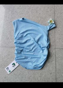 Baby Blue One-Shoulder Ruched Top🩵