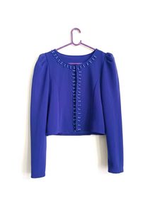 Elegant Blue Embellished Cropped Jacket