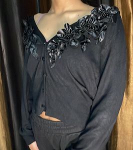 Floral Embellished Black Cardigan