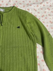 Lime Green Ribbed V-Neck Sweater