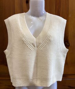 Cream V-Neck Knit Vest