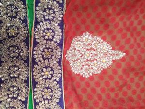Embroidered Green and Red Saree