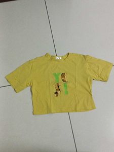 Yellow Graphic Print Cropped T-Shirt