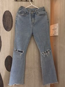 Light Wash Ripped Flare Jeans